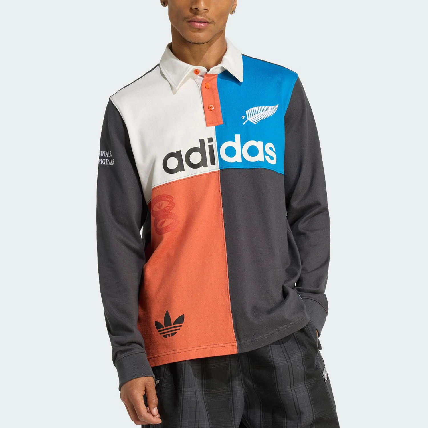 Adidas Authentic Trefoil Men's Patched Collar Sports Long Sleeve Shirt KG4638