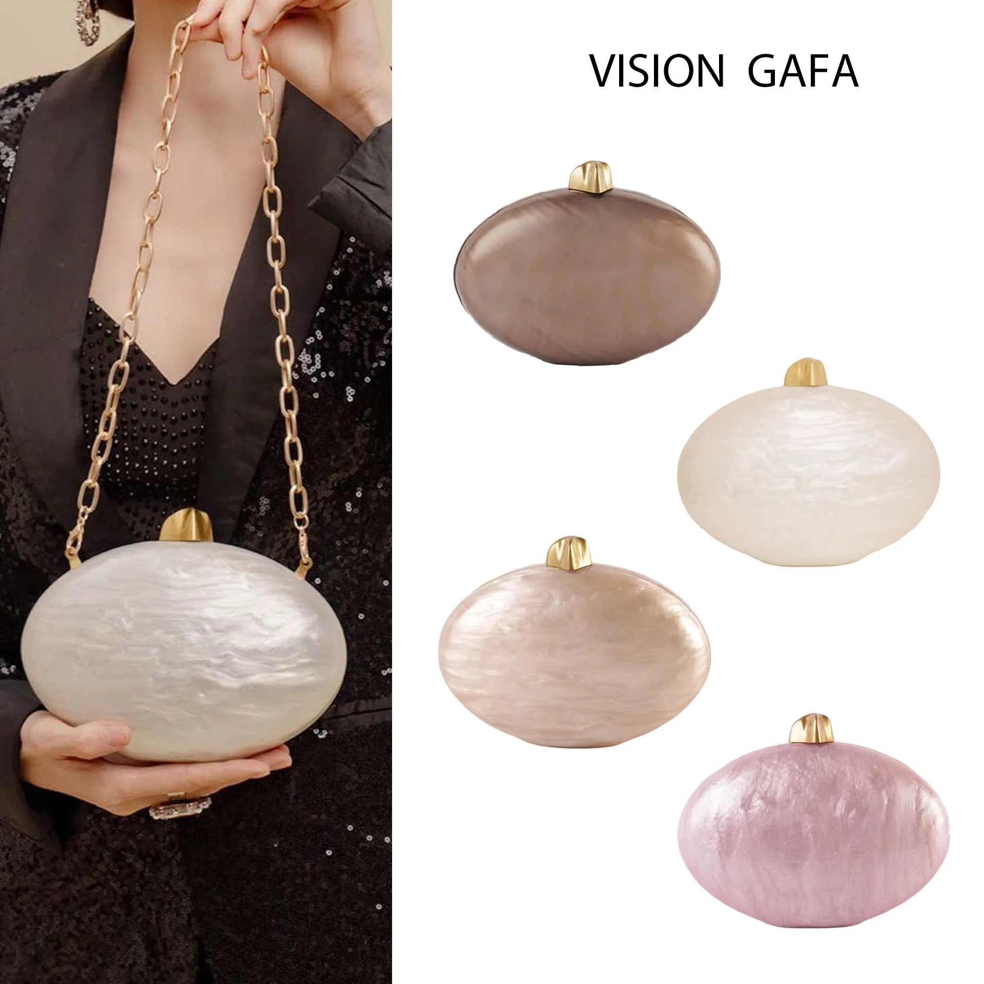 

2025 new Pearl Brown Oval Brand New Female Acrylic Egg Shape Clutch Bag Women Designer Evening Party Cute Purse Shell Handbag