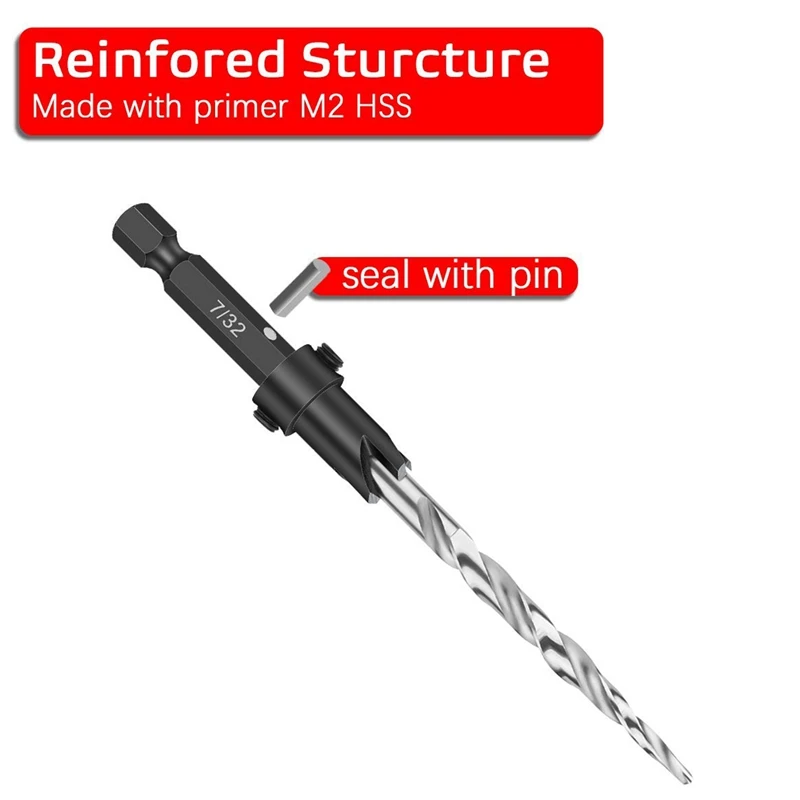 A81M New Drill Bits 11 Pieces 4, 6, 8, 10, 12 Sets Of 1/4-Inch Tapered High-Speed Steel Drill Bits, Hexagonal Wrench