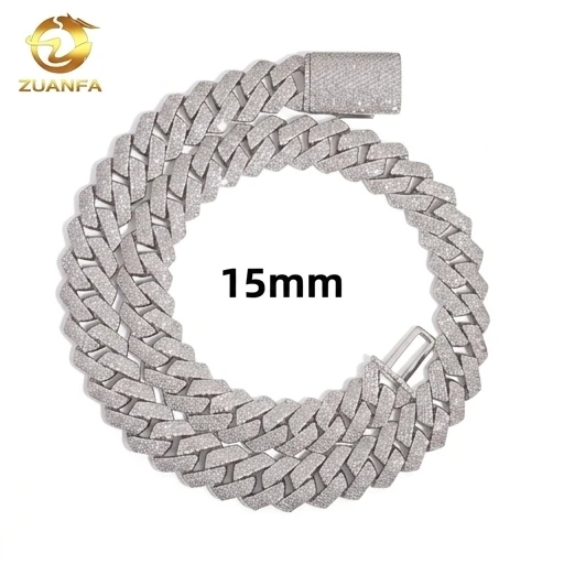 

Stunning 15mm 4Rows 925 Silver Iced Out Cuban Link Chain Hip Hop Moissanite