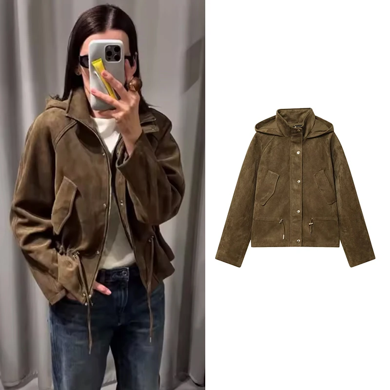 

Куртки, осенние женские, новинка 2025, модные элегантные свободные женские куртки с капюшоном, осенняя уличная теплая уличная дорожная верхняя одежда, пальто
