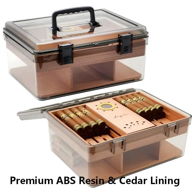 

Clear Acrylic Cigar Humidor Portable, 80 Cigar Capacity with Cedar Wood Tray and Humidifier, Transparent Storage Carrying Case