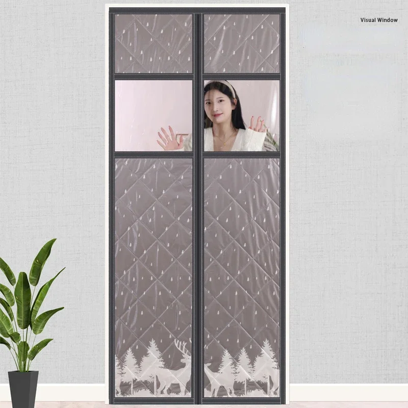 Magnetic Thermal Door Curtain Keep Warm Thermal Door Cover Externally Visible Insulated Door Screen for Bedrooms,Living Rooms