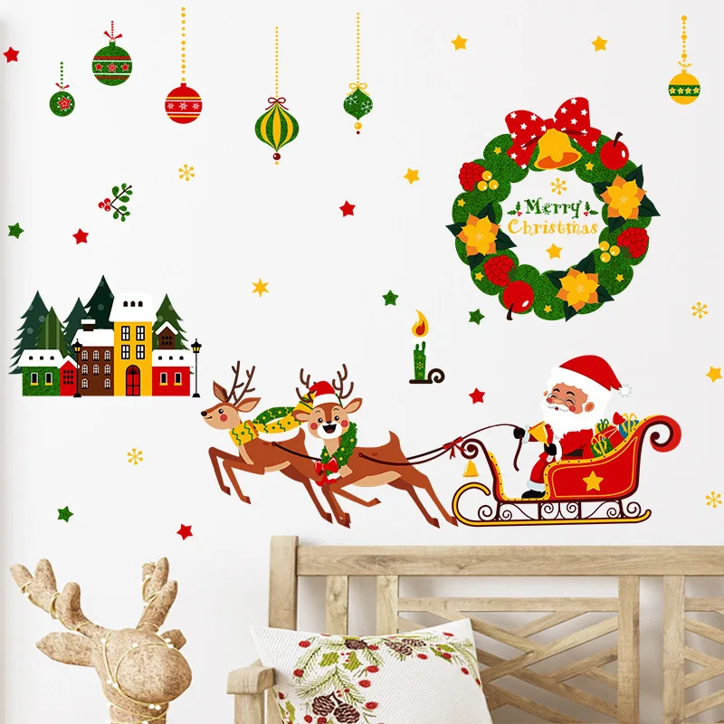 

Christmas Cute Wall Static Stickers Decoration Cartoon Santa Claus Elk Christmas Tree Party Decoration Electrostatic Stickers