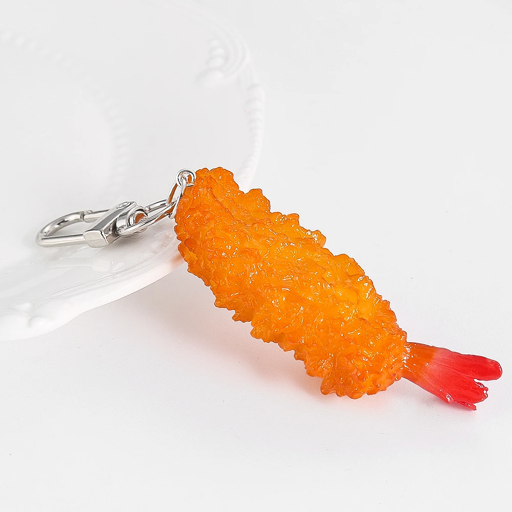 Fried Shrimp Tempura Simulation Fast Food Keychain Prawn Tempura PVC Pendant Key Chains Toy Fashion Jewelry Gift Cute Keychain