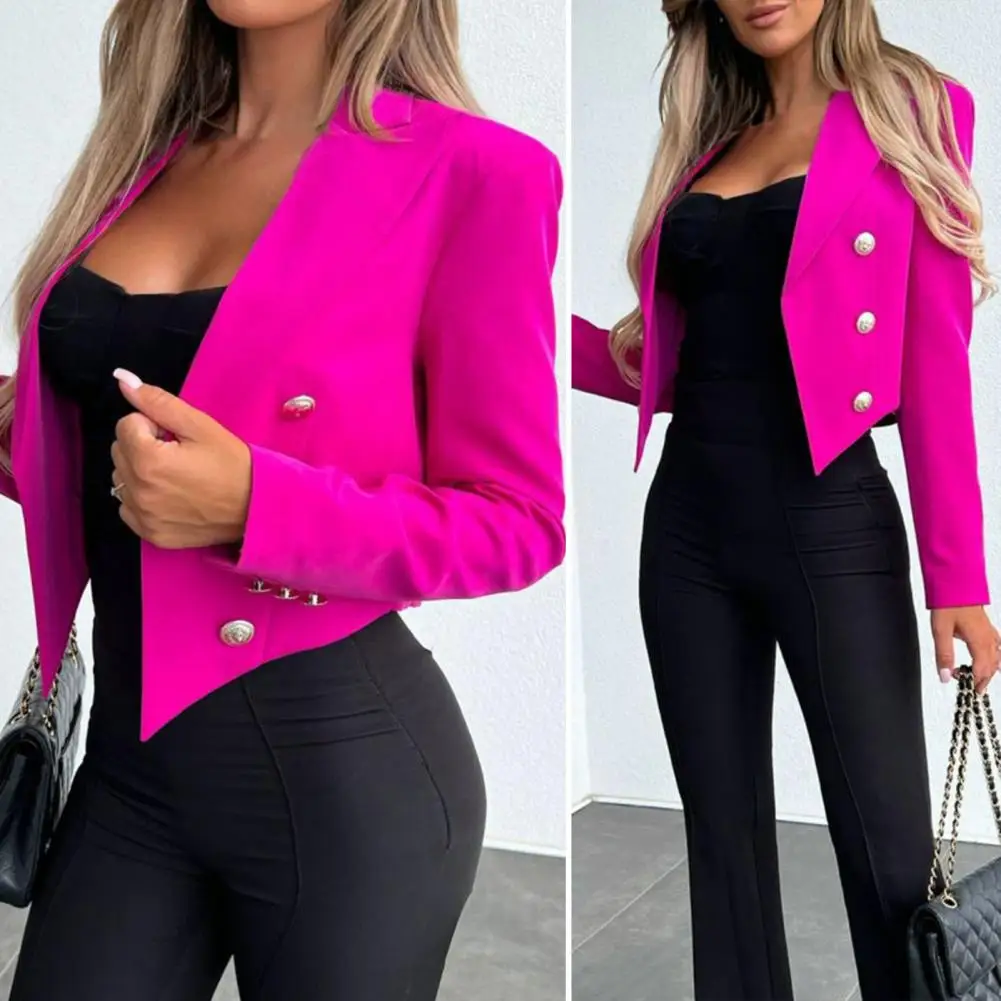 Stylish Lapel Short Type Women Office Blazer Warm Women Blazer Lady Double Breasted Elegant Office Short Coat Workwear