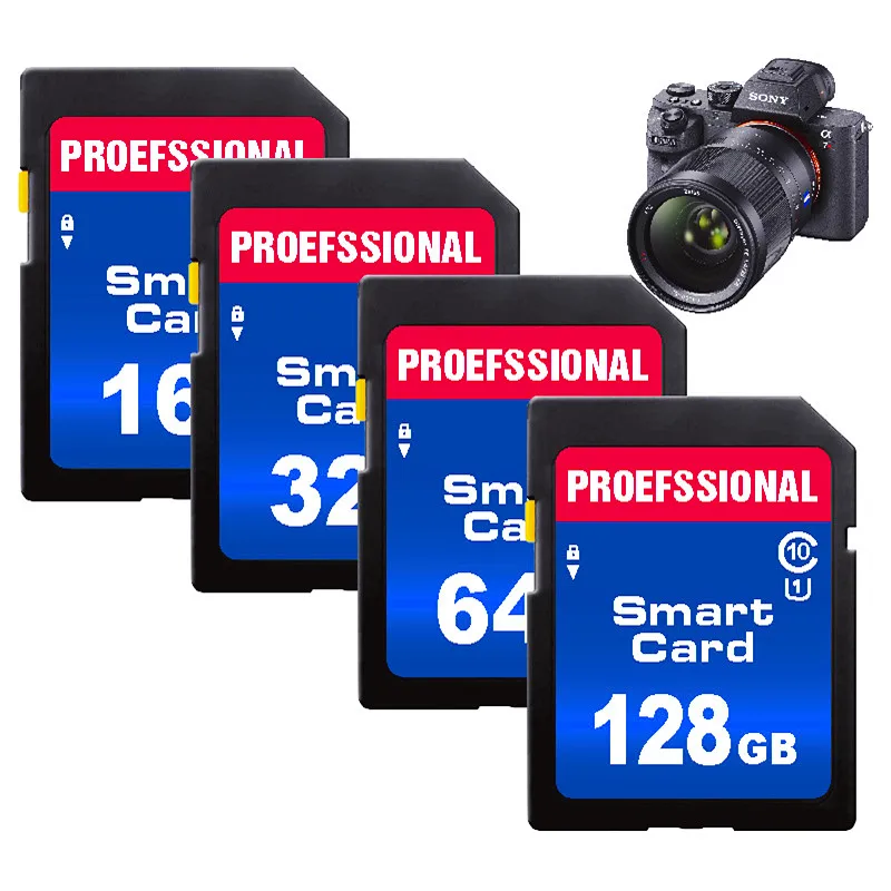 전문가용 카메라 메모리 카드, 128GB, 64GB, 32GB, 16GB, 256GB, 512GB SD 카드 Class10 카드, DSLR 카메라용 C10 UHS-I