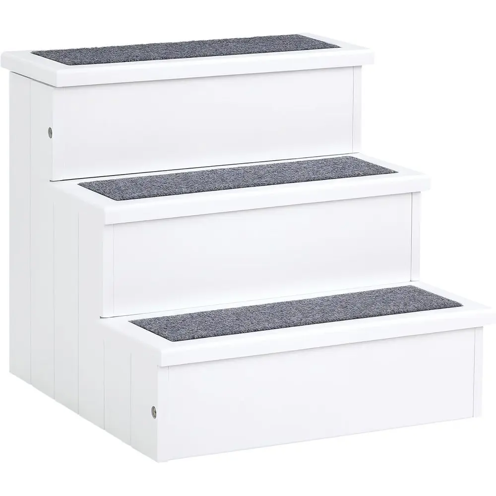 

3-Step White Carpeted Pet Stairs for Cats & Small Dogs