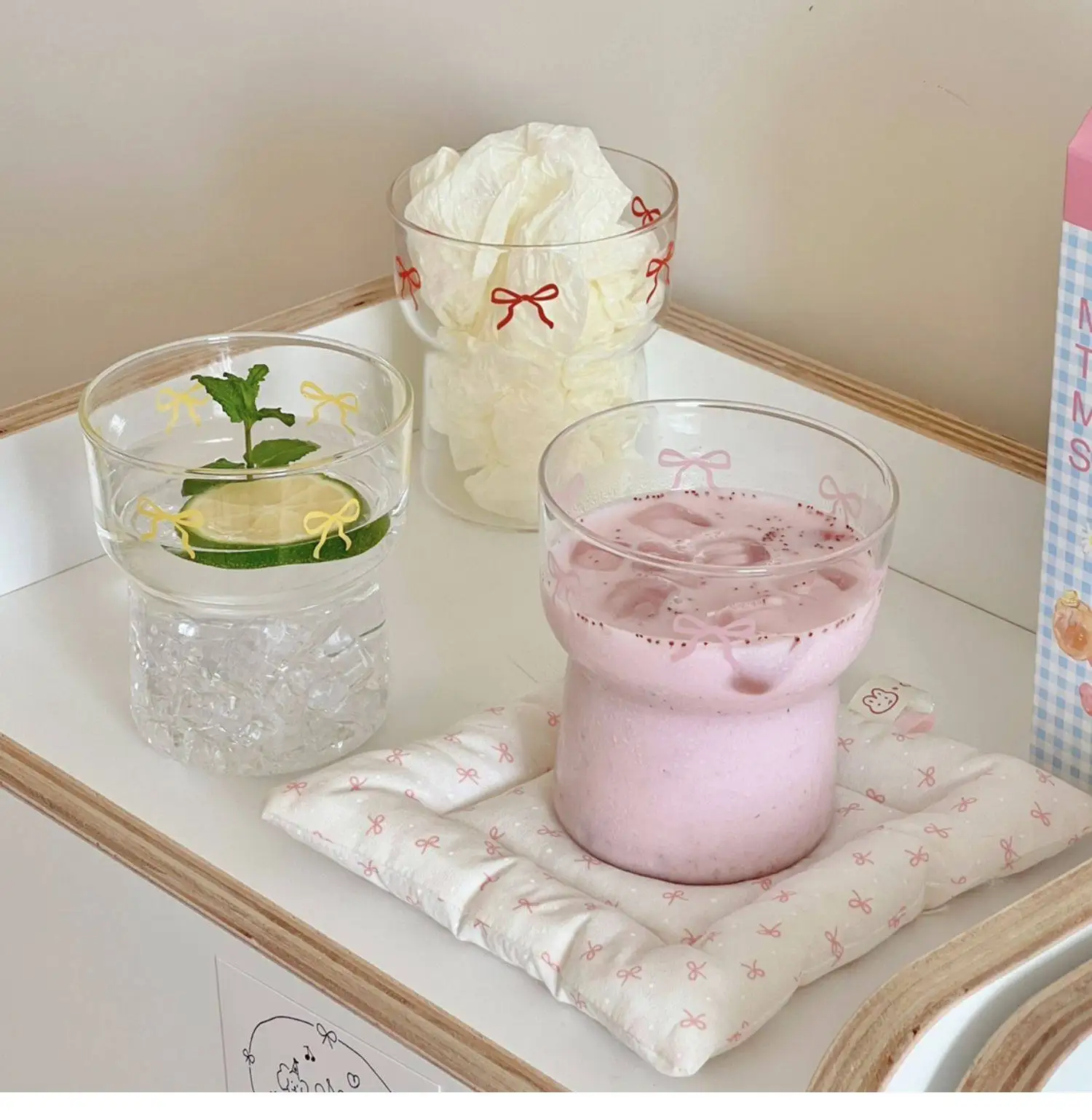 Bowknot Glass Cup Household Glass Cup Coffee Milk Cup Transparent Ice Juice Mug Tea Cup Drinkware Clearance Sale