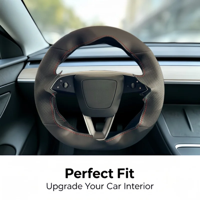 Custom Car Steering Wheel Cover Microfiber Leather For Tesla Model 3 Model Y Model X Model S Hand Sewn Steering Wrap Cover