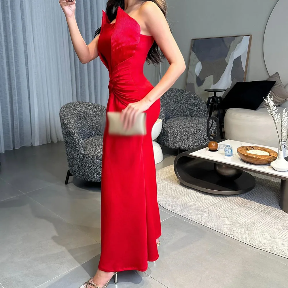 

Customized A-Line Prom Dresses Ankle-Length Strapless Sleeveless Evening Gown Simple Fashion Backless Draped Casual Party Gown