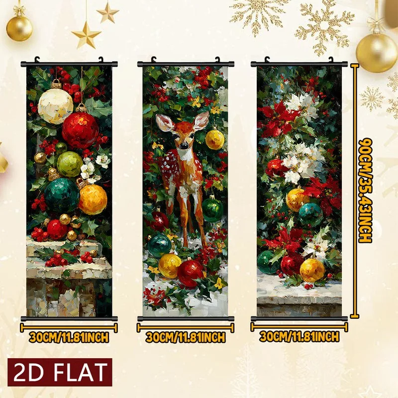 VIKAMA 3PCS Christmas Hanging Banner Set, Winter Forest Bird Nature Wall Tapestry for Xmas Porch Decor