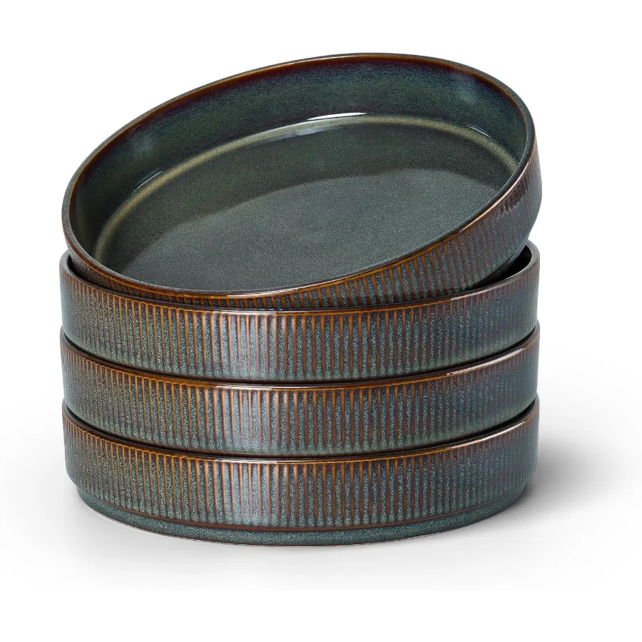 

Pasta Bowls Set of 4 35oz Large Salad Bowl Plate for Dinner Serving Wide Shallow Ceramic Stoneware Pasta Plates Microwave Dishw