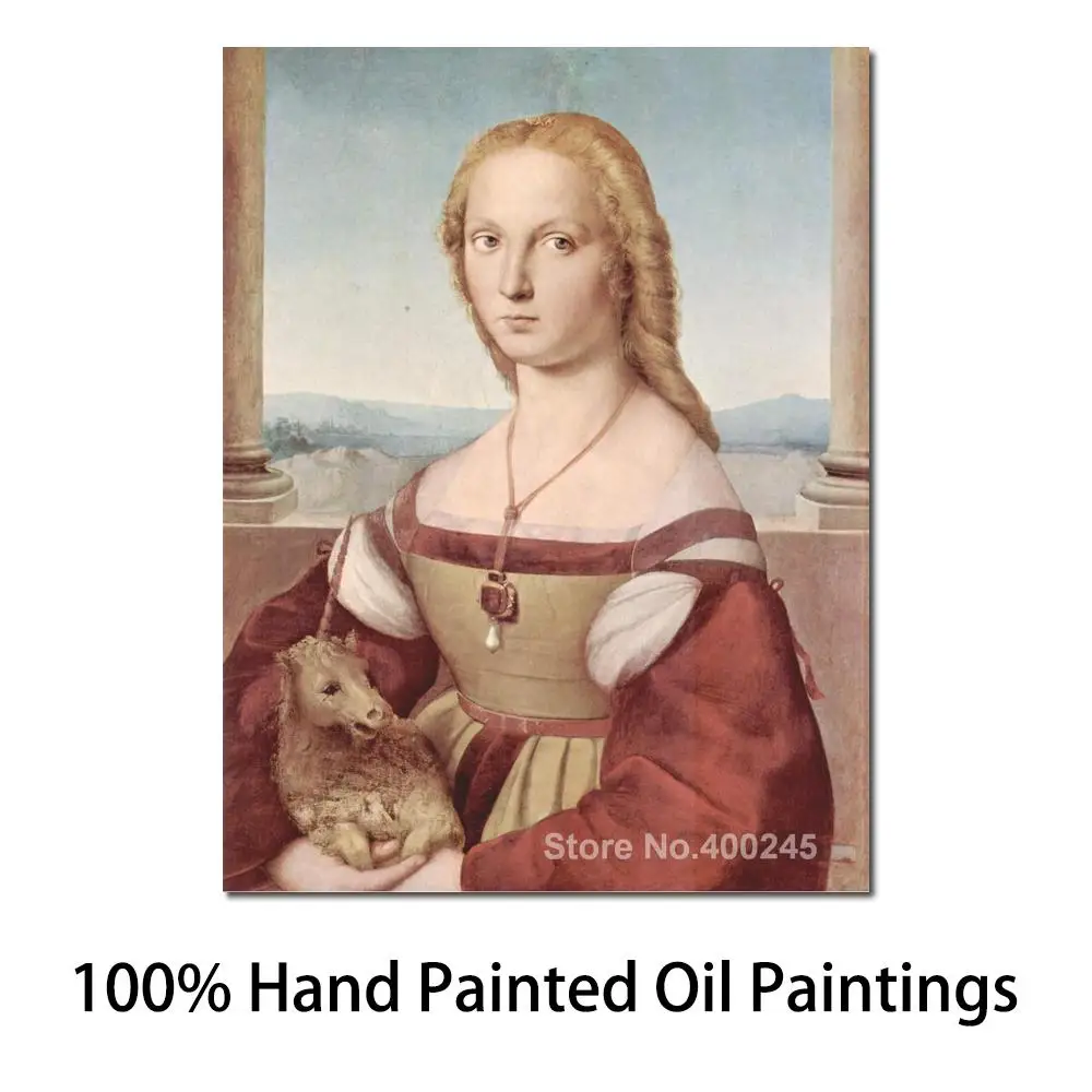 

Famous Portrait Raphael Sanzio Young Woman with Unicorn Oil Painting Canvas High Quality Hand Painted