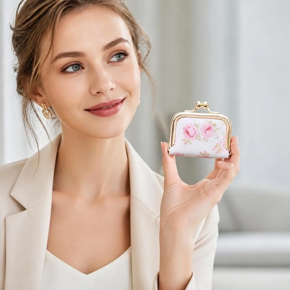 Kiss Lock Closure Jewelry Box Mini Leopard Print Travel Storage Pouch PU Leather Floral Print Portable Jewelry Case Girl Women