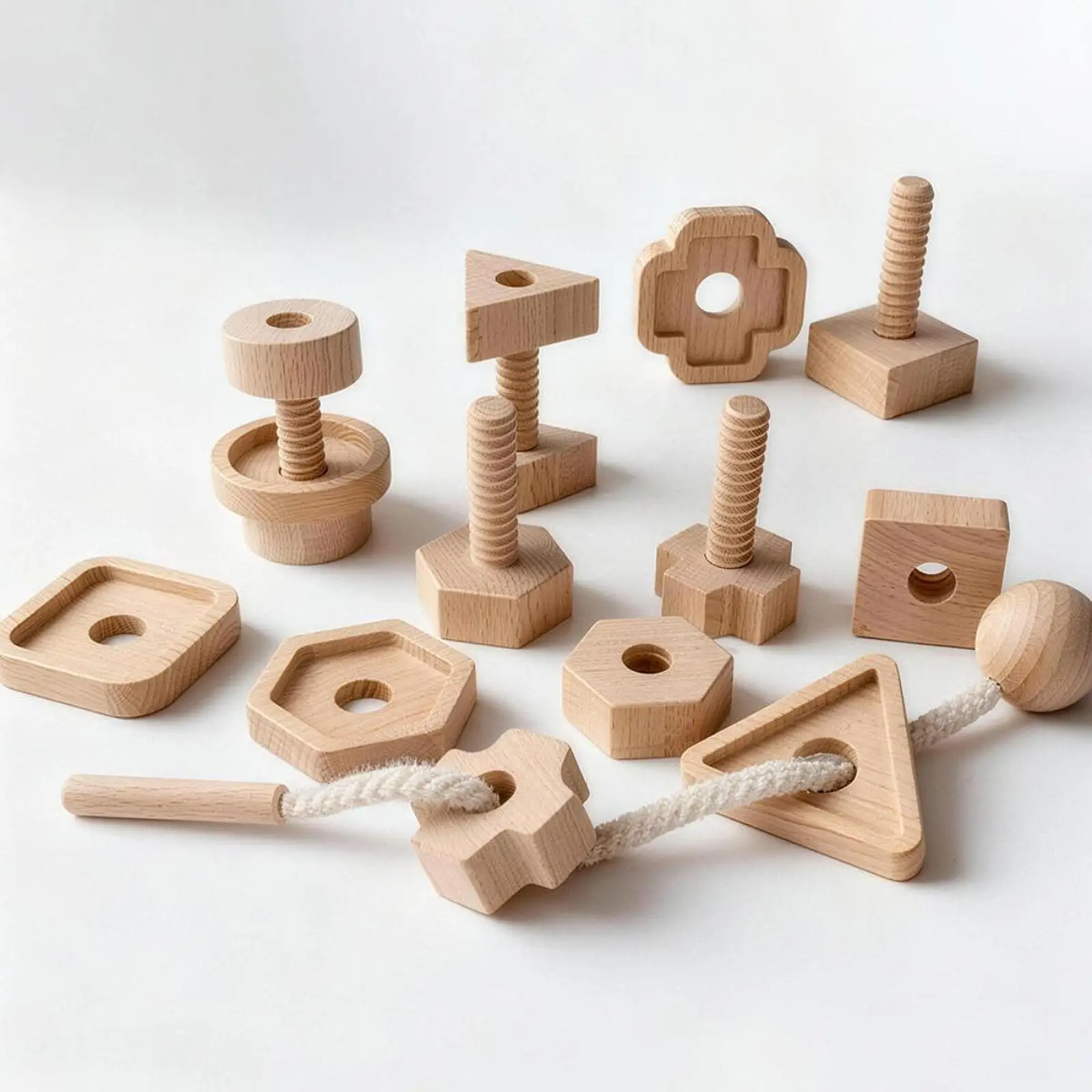 Wooden Lacing Toy Shape Matching Puzzle Fine Motor Skill Training Threading Toys Matching Stacking Toys for Boys Girls Kids