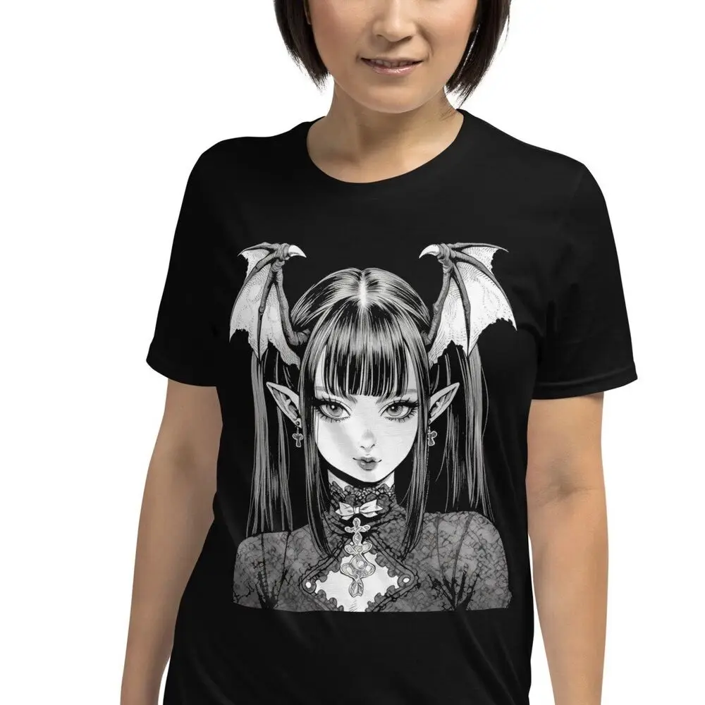 Gothic Girl Vampire Bat Wings Horror Short-Sleeve Unisex T-Shirt High Quality 100%Cotton Short Sleeve