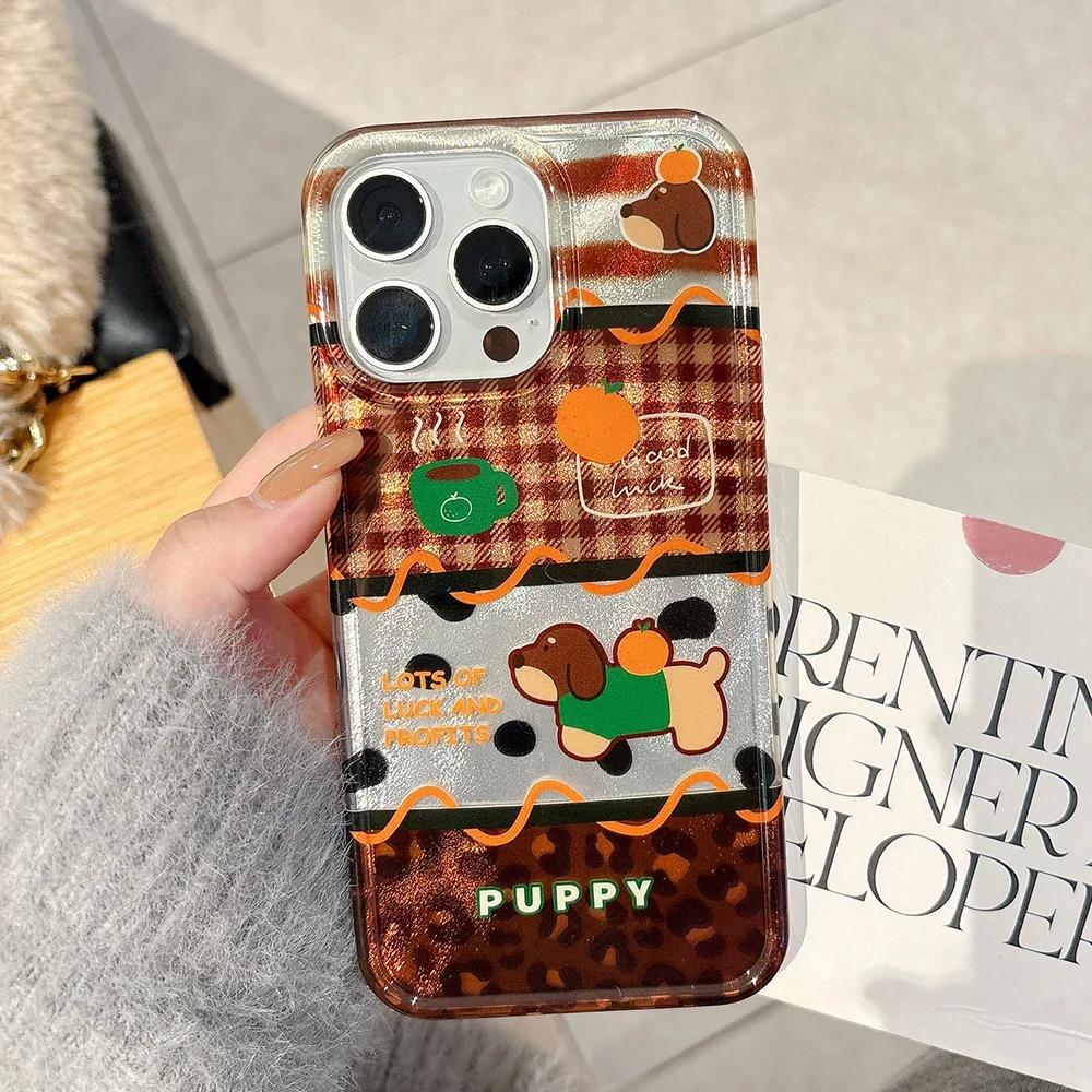 Ins Cute Cartoon Coffee Dog Phone Case for IPhone 16 15 14 13 12 11 Mini Pro Max X XR XSMax 7 8 Plus Glacier Pattern Soft Cover