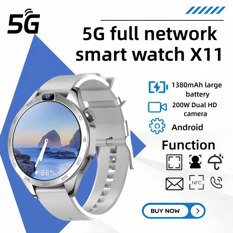 

Round Smartwatch 4G Men Upgrade Chip SIM Card 8GB+128GB Android 8.1 Dual Camera WIFI GPS 1.85" Screen 1380Mah Smartwatch Simcard