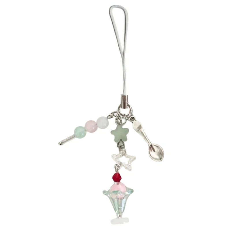 Stylish Ice Cream Pendant Keychain Charm Beautiful Ice Cream Bag Pendant Beaded Keyring Portable Phone Beaded Accessory