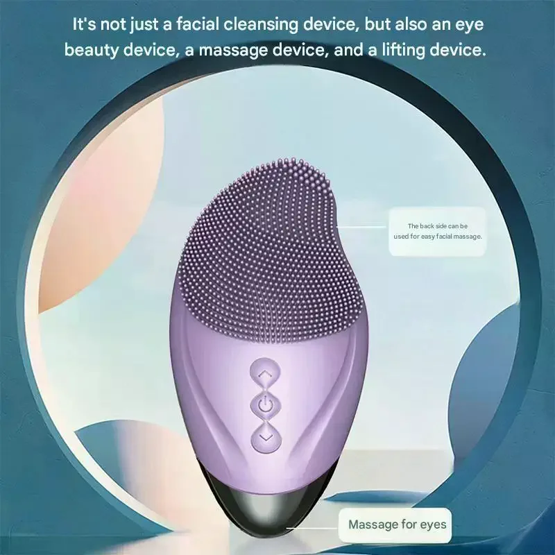Escova de Limpeza Facial Elétrica Ultrassônica de Silicone para Limpeza Profunda dos Poros e Massagem Facial