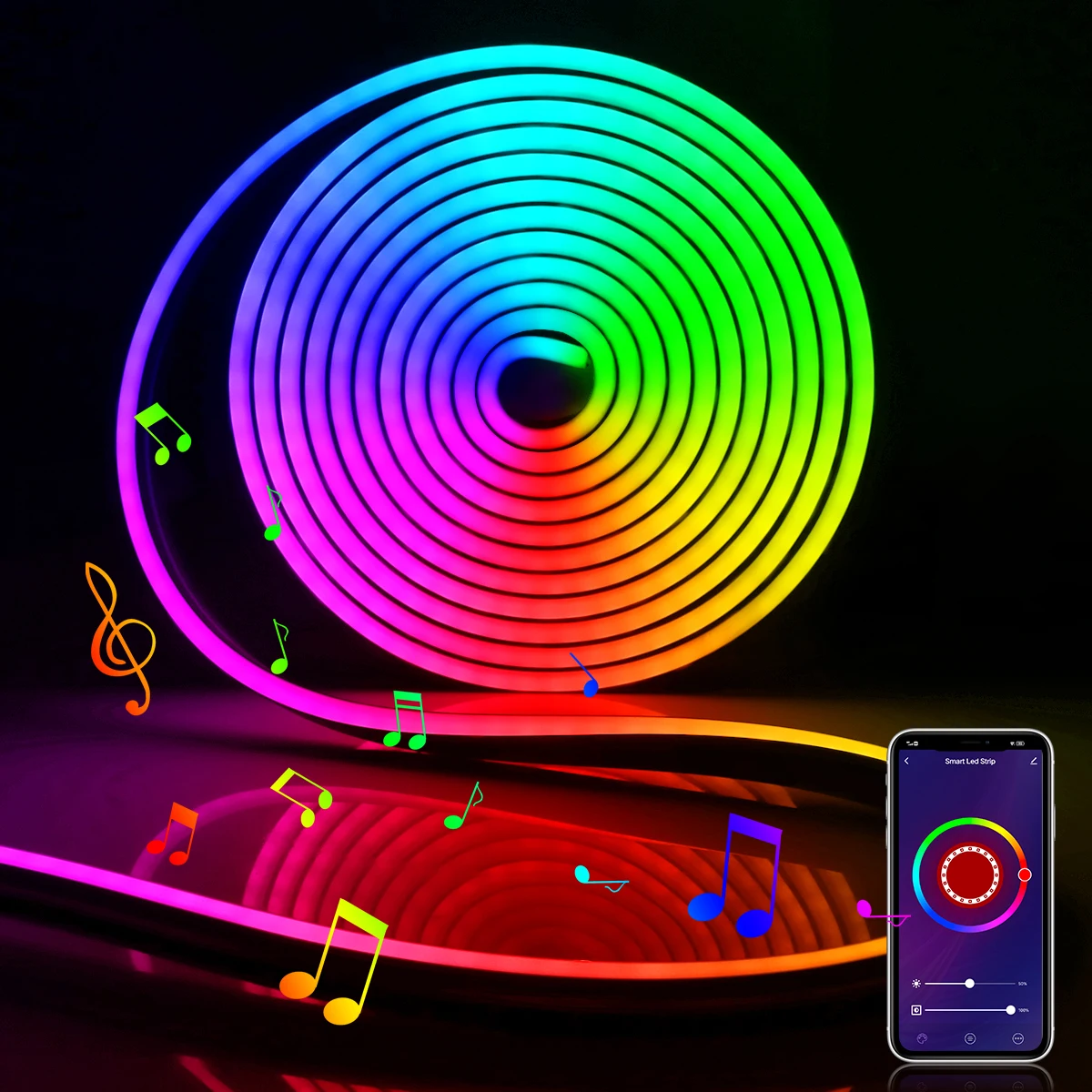 

RGB Neon LED Strip Lights Black Silica Gel Tube Music Sync DIY Bluetooth APP Control Change Color LED Tape for Room Wall Decor ﻿