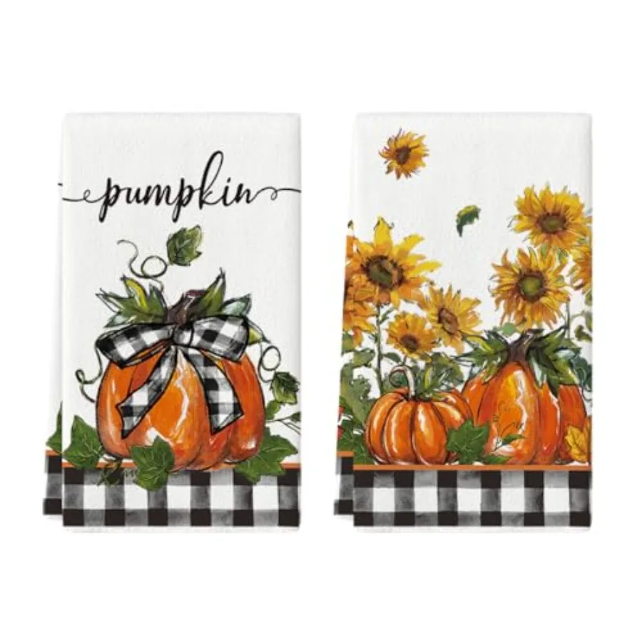 

Buffalo Plaid Bowknot Pumpkin Fall Kitchen Towels Dish Towels 18x26 Ih Farmhouse Sunflower Thanksgiving Decoration Hand Towels