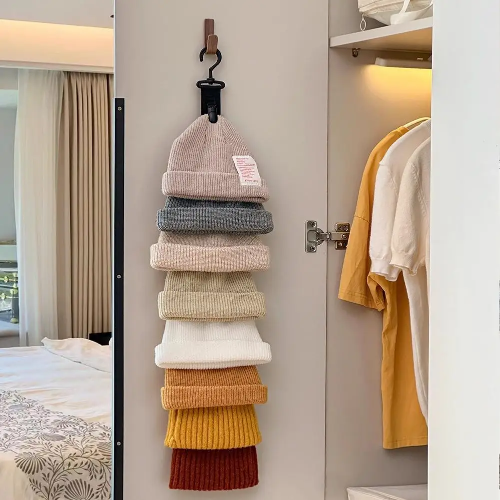 Wardrobe Hat Rack Hanging Rope Hat Storage Clips Hat Organizer Display for Baseball Caps Hat Hanger for Closet Door and Bedroom view 3