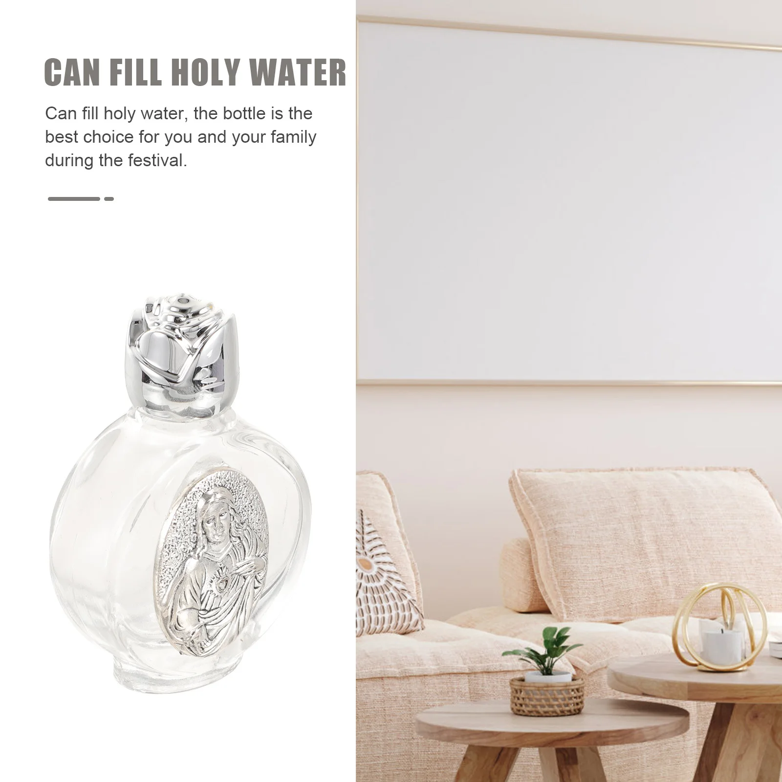 

2Pcs Portable Holy Water Bottle Transparent Glass Relief Design for Baptism Wedding Party Favors Reusable Tiny Water Containers