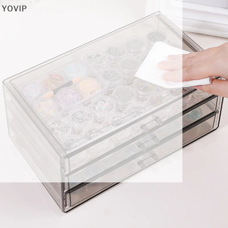 /YOV/Polish Adhesive Storage Box Jewelry Storage Box Divided Box Transparent Large Capacity Nail Salon Desktop Storage Box Nail