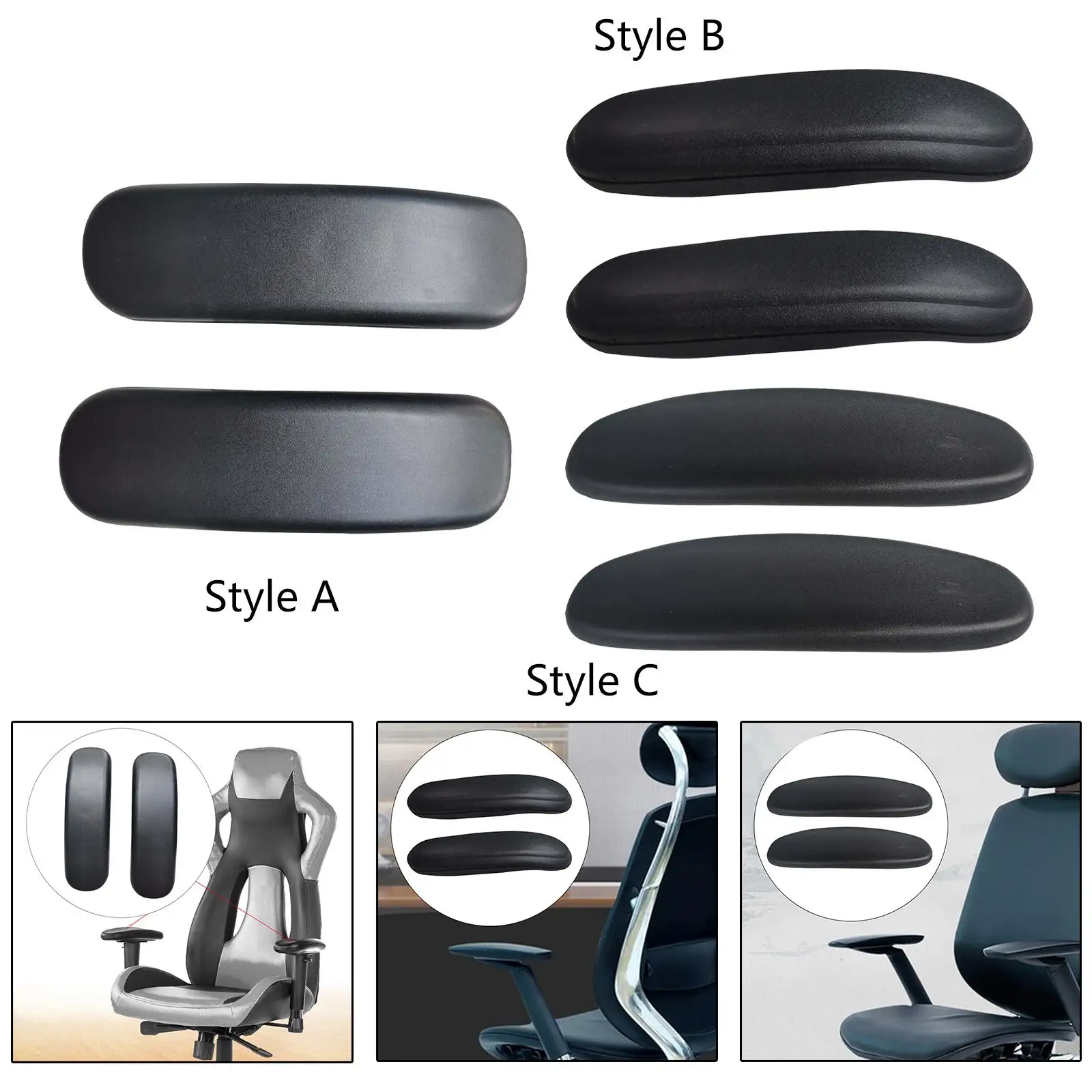 With Screw 2 Pieces Fittings Office Chair Arm Covers Cushions Pad Comfort Armrest Arm Replacement Armrest Pads for Gaming Chair