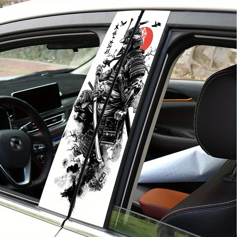 A luxurious original design depicting a samurai fighting in ink style sticker. Vinyl B-pillar sticker with cartoon pattern