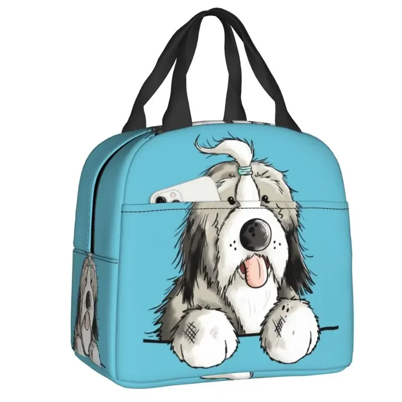 Happy Bearded Collie Dog Insulated Lunch Tote Bag for Women Pet Animal Portable Thermal Cooler Bento Box Work School Travel