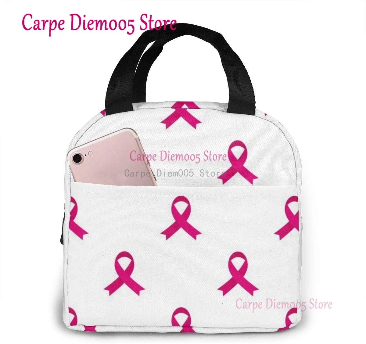 Pink Ribbon Support Breast Cancer Pattern  Repeat For Portable Insulated Lunch Bag