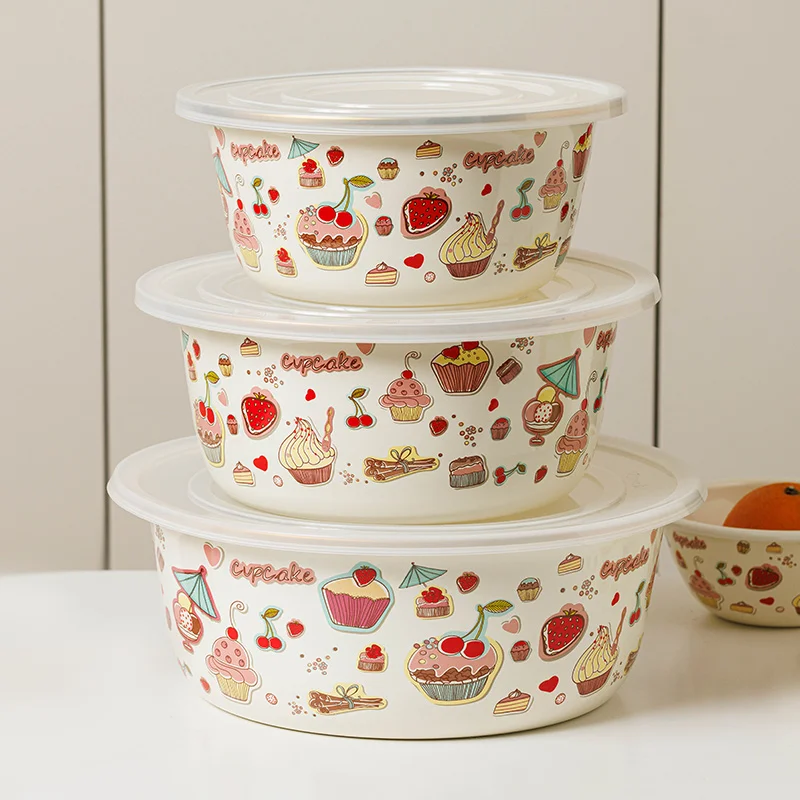 

Enamel Basin and Noodles Kitchen Household Food Grade Enamel with Lid Kneading Thickened Cold Salad Basin Tureen