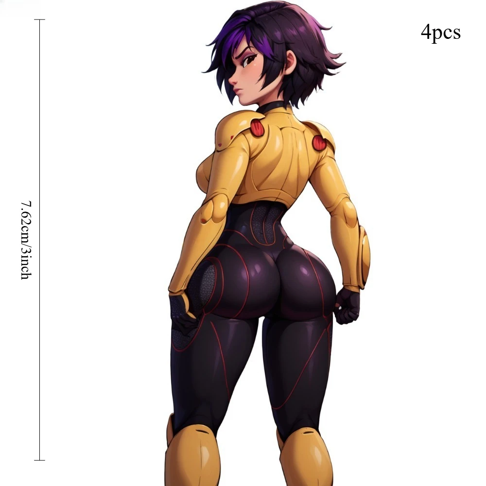 4Pcs Anime Short Purple Highlight Hair Armor Girl Vinyl Sticker Set,3 Inch Waterproof Decal Car,Motorcycle,Luggage,Laptop Decor