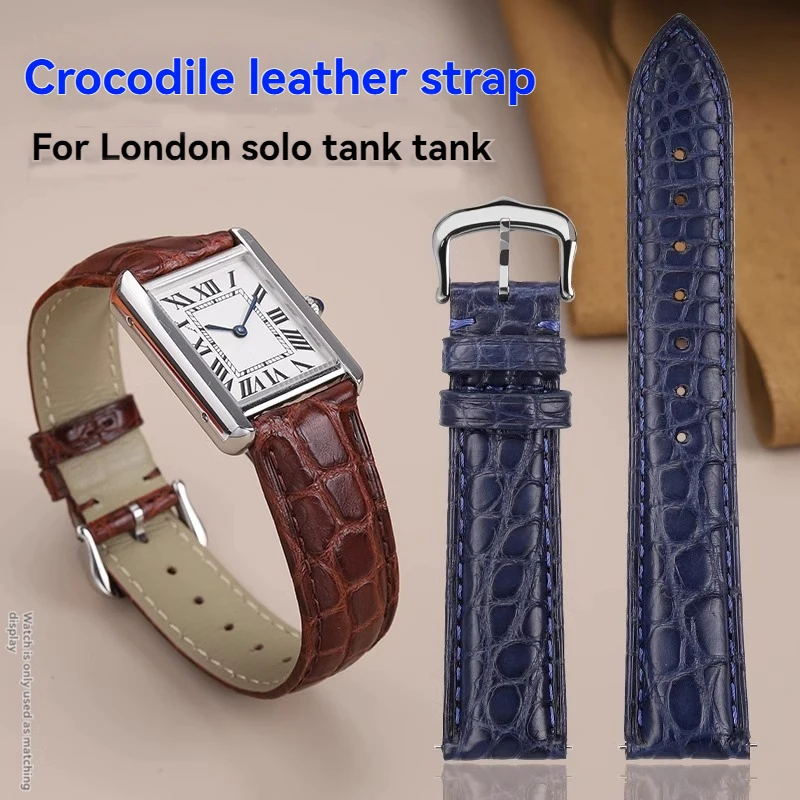 For Cartier London Solo Tank Women's Genuine Alligator Watch Band 16mm 17mm 18mm 19mm 20mm American Crocodile Skin Bracelet Men