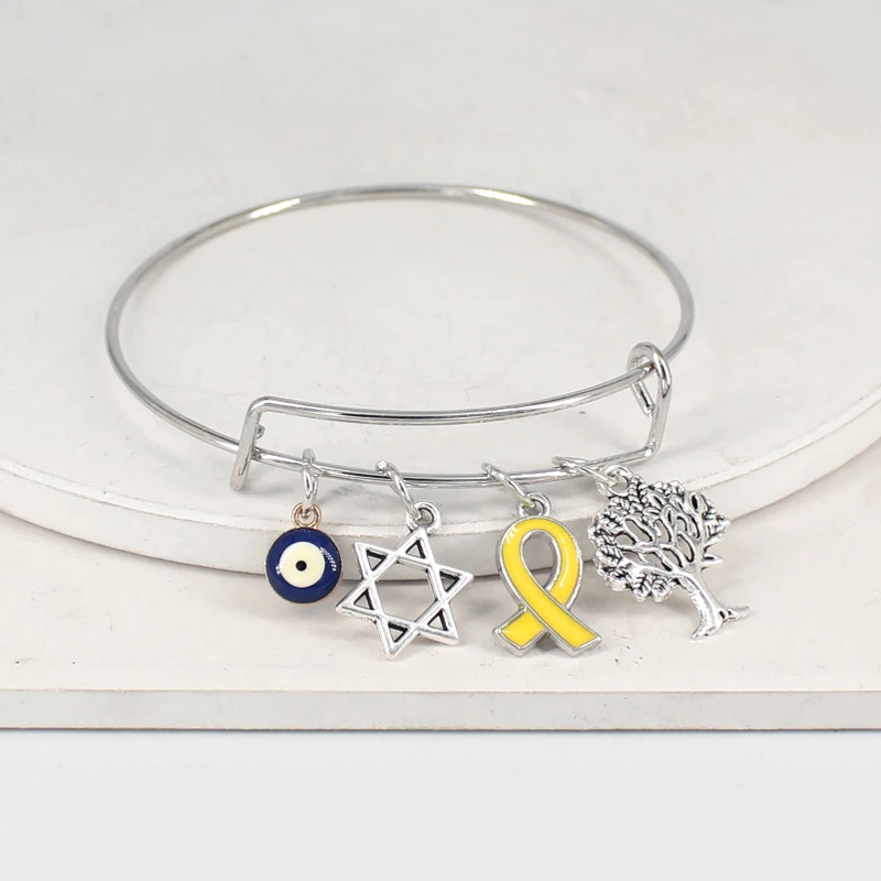2025 New Arrival Yellow Ribbon Bring Them Home Bangle Six-pointed Star Jewish Charm Bracelets Anti-Violence Awareness Jewelry