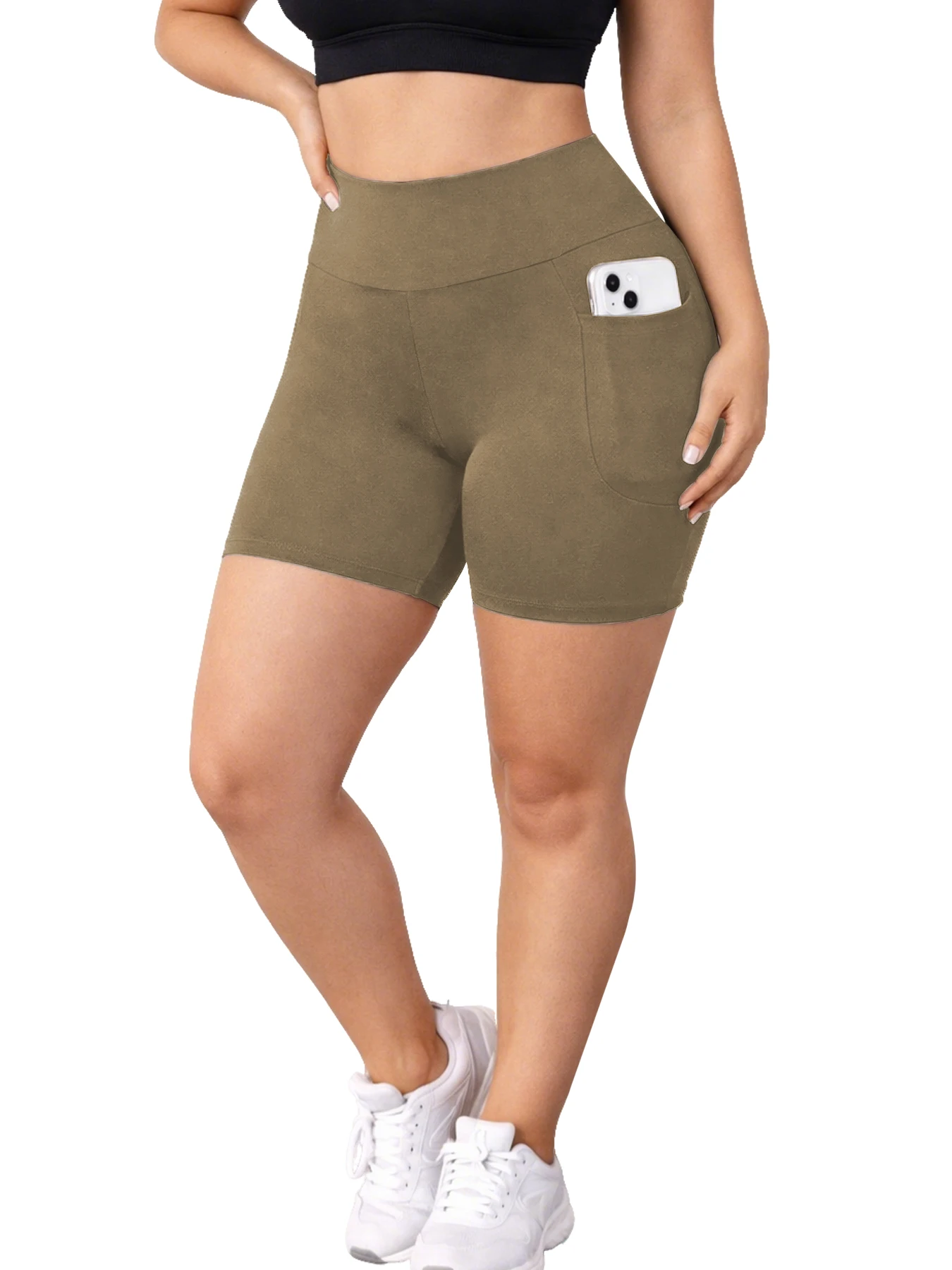 

Спортивные шорты больших размеров для женщин с высокой талией, в стиле байкерских, с карманами, очень мягкие, непрозрачные, с эффектом утяжки живота