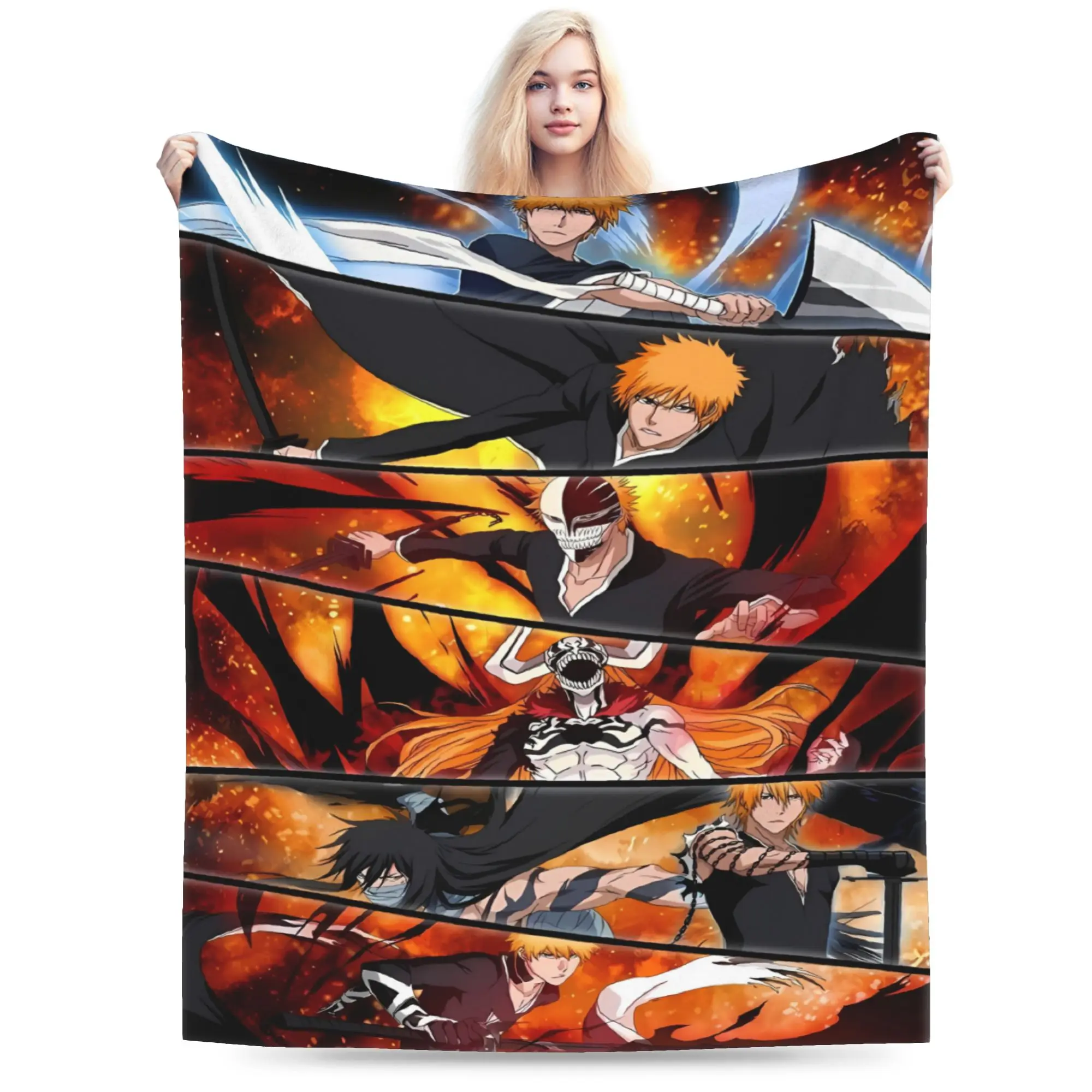 Ichigo Flame Sword Strike Blankets Quality Super Warm Bleached Throw Blanket Winter Picnic Home Decor Novelty Bedspread
