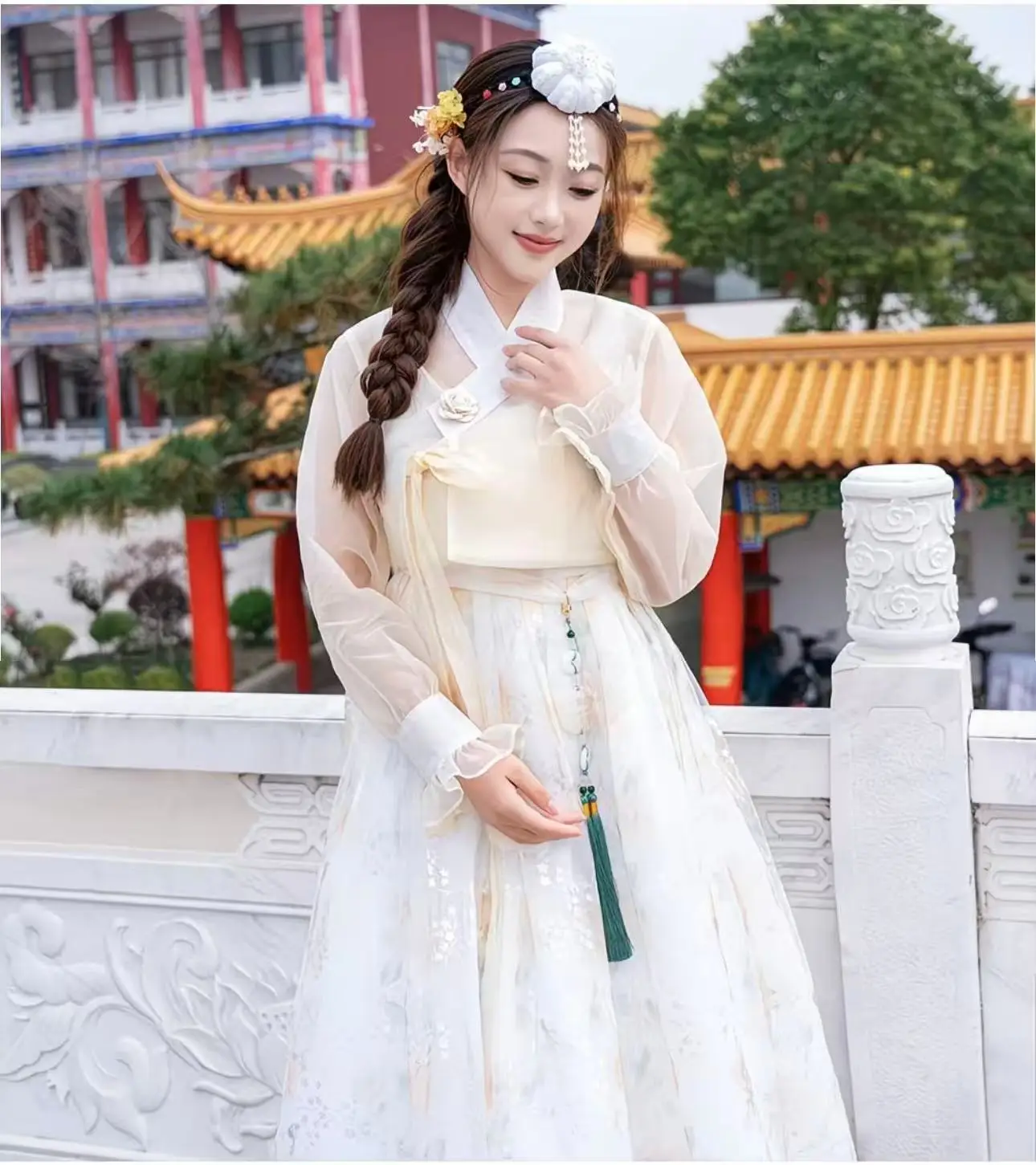 الكورية الدانتيل حافة الهانبوك المرأة التقليدية المحكمة الرقص أعلى الشاش تنورة مجموعة خمر هالوين تأثيري البدلة Yanji ملابس السفر #3