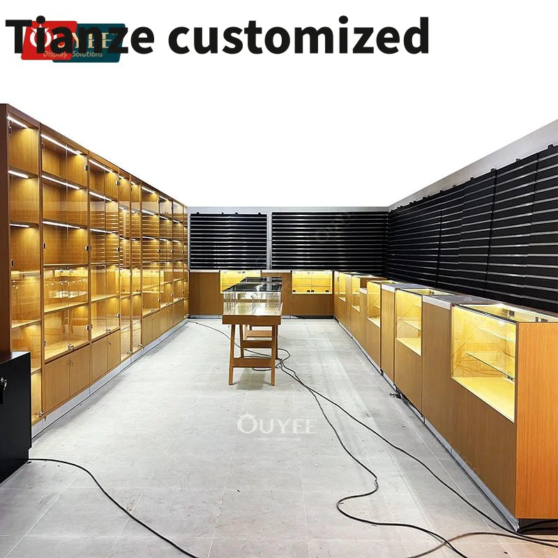 Customized-Shop Furniture Glass Showcase Cigar Humidor Tall Glass Display Cigar Display Rack Smoke Shop Display Led