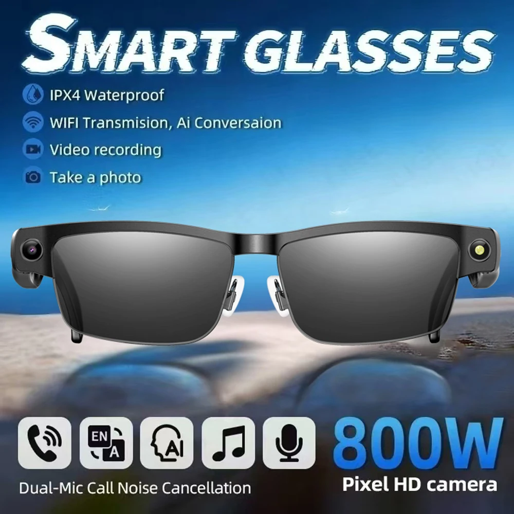 AI Smart Glasses 8MP Camera Video Recording Translation Bluetooth Call Music Play Voice Assistant 100+ Languages Sunglasses