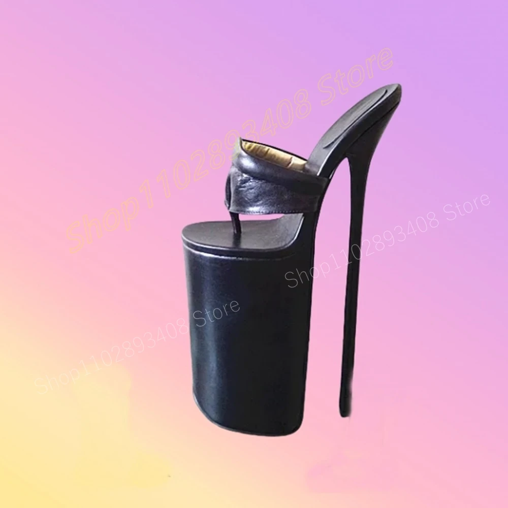 Tongs noires concises en cuir PU pour femmes, pantoufles à plateforme, talon aiguille 30cm, chaussures d'été sexy, 2024