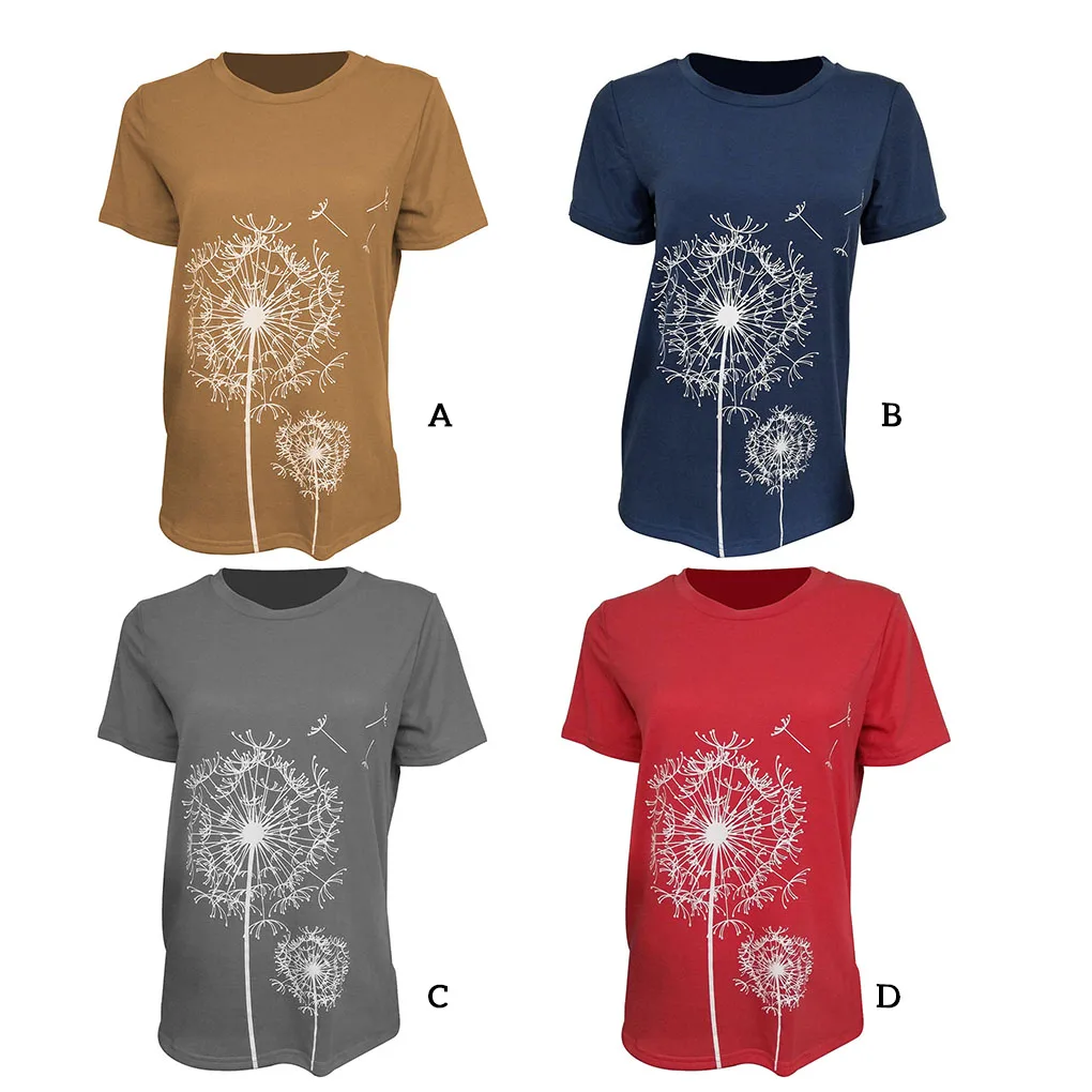 Camisas de cuello redondo para mujer, camisetas de manga corta estilo pissenlit ple, ropa con estampado de flores, accesorio de moda, gris oscuro M
