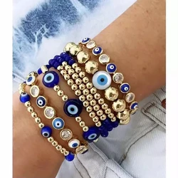 5PCS, Turkish Blue Crystal Evil Eye Bracelets For Women Handmade Glass Beads Chains Lucky Jewelry Accessories Fashion Bracelets