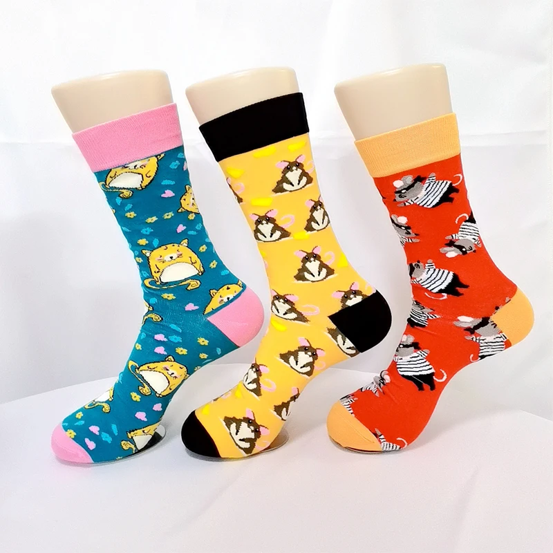 Funny Men Women Socks Happy Cartoon Fruit Animal Plants Banana Watermelon Pineapple Mouse Sunflower Creative Tide Socks Cool