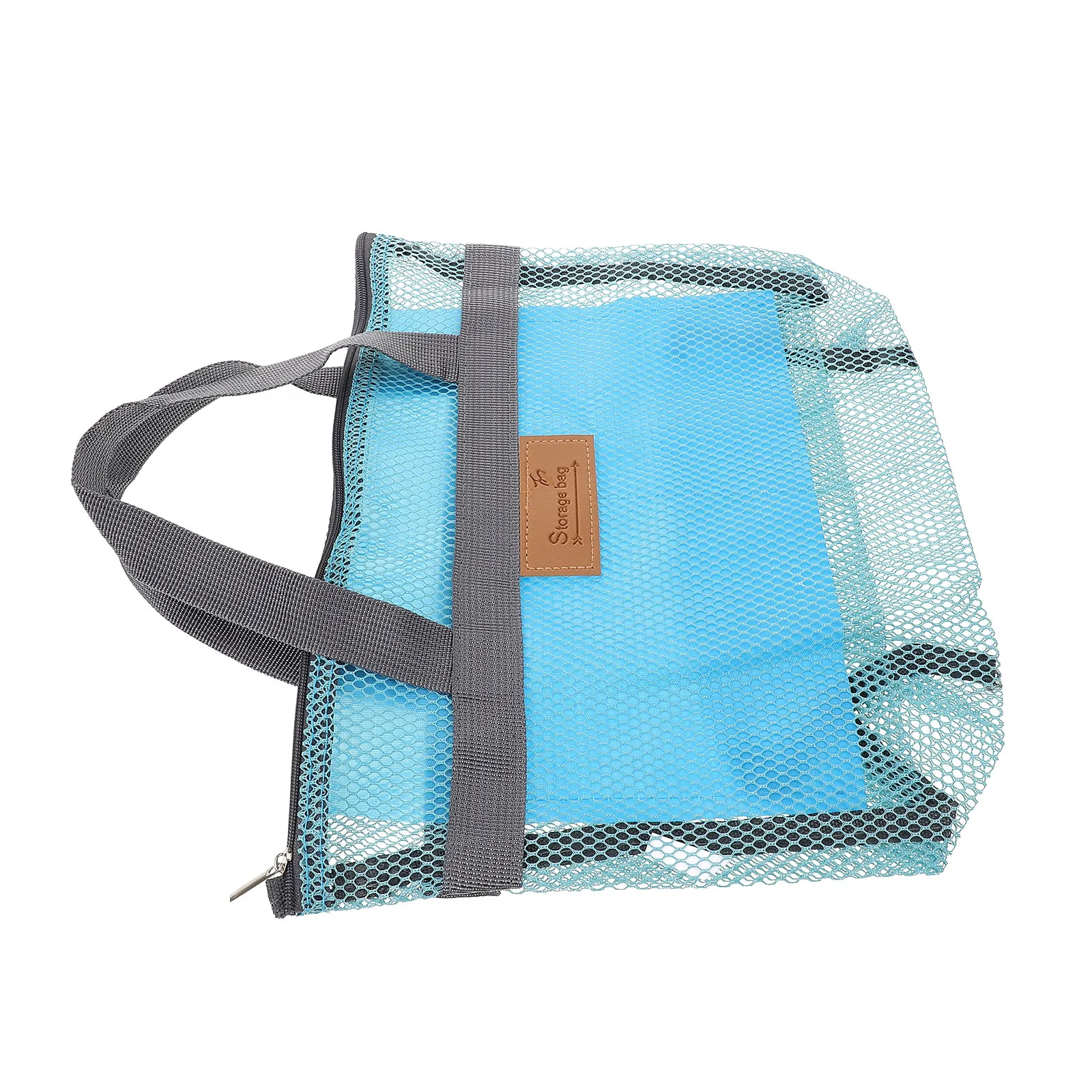 Portable Mesh Tote Bag Large-Capacity Nylon Mesh Storage Bag Waterproof Zippered Pocket Beach Picnic Swimming