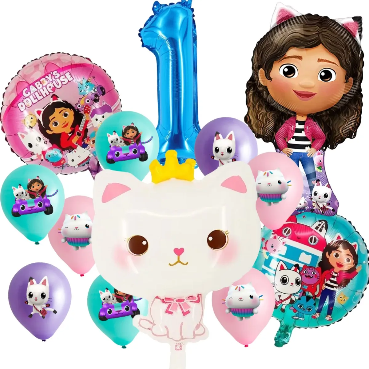 New Cartoon Gabby Dollhouse Birthday Party Supplies Balloon Set Decoration Girl Baby Shower Disposable Tableware Wedding