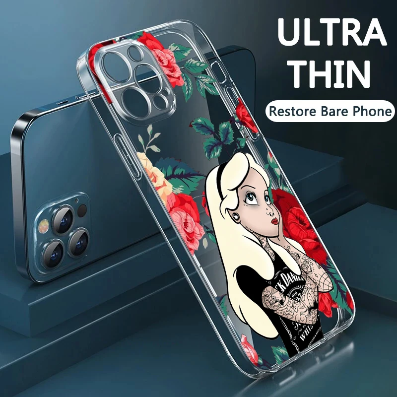 Print Disney Princess for Apple iPhone 15 14 13 12 11 Pro Max X XR XS 8 7 6 5 SE Transparent Silicone Soft Phone Case Coque Capa